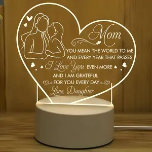 Acrylic Heart Shaped Night Light, USB Rechargeable LED Lamp, Decorative Light for Home Bedroom Living Room, Gift for Mom from Daughter