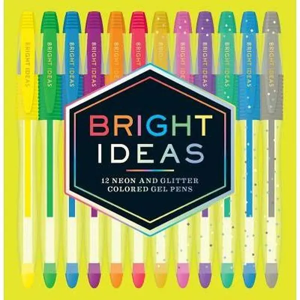 Bright Ideas 12 Sturdy Neon Gel Pens with Premium-Quality Color and Glitter - Travel-Ready for Bullet Journals, Creative Projects - Chronicle Books General Merchandise