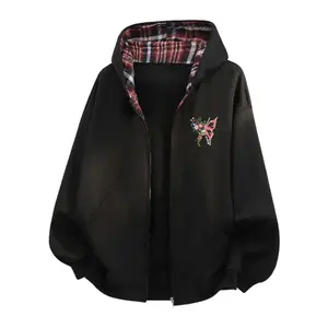 Men's Vintage Hoodie Spring Autumn Butterfly Floral Print Pullover Loose Fit Super Soft