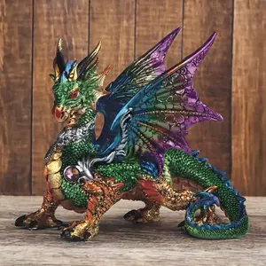 9.5" W Dragon with Purple/Blue Wings Figurine Statue Home/Room Decor and Perfect Gift Ideas for House Warming, Holidays and Birthdays Great Collectible Addition Scuplture Ornament Decroation