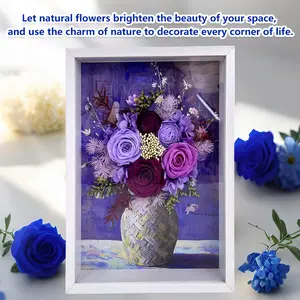 Purple Preserved Rose Flower Frame for Room Decorations – Luxury Aesthetic Home Decor with Timeless Flowers