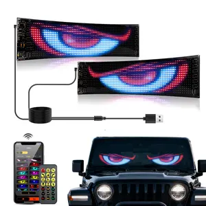 2pcs Car Programmable RGB LED Sign Matrix Pixel Panel Night Light, DIY Rolling Text Devil Eye Animation Display, Bluetooth-compatible Control, LED Grill Emblem