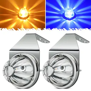 Partsam 2Pcs Glass Watermelon Lights Dual Color Amber/Blue with Stainless Steel Bracket for Kenworth Peterbilt Freightliner