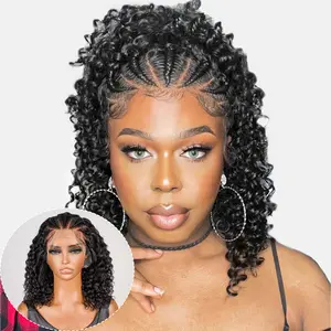 Glueless Wig Pre Braided Hair 13x4 Lace Front Bob Deep Wave Wig Ready To Go Human Hair Pre Plucked Bleached Knots Lace Front Wig