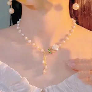 Women's Pearl with Butterfly and Lotus Flower Pendant, Collarbone-Length, Camellia Design Greek Flame Multifunctional Waterproof Smart Ring men's jewelry baby graduation girls chain girlfriend sierra gates