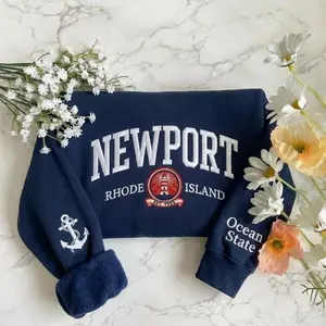 Newport Rhode Island Embroidered Shirt, Ocean State Embroidery Sweatshirt, Nautical Lighthouse Gift, Coastal Sailing Souvenir Apparel