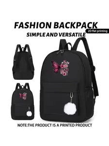 Watercolor Butterfly Print Backpack, Gradient and Floral Design, Lightweight Nylon Bag with Adjustable Straps, Ideal Gift for Friends