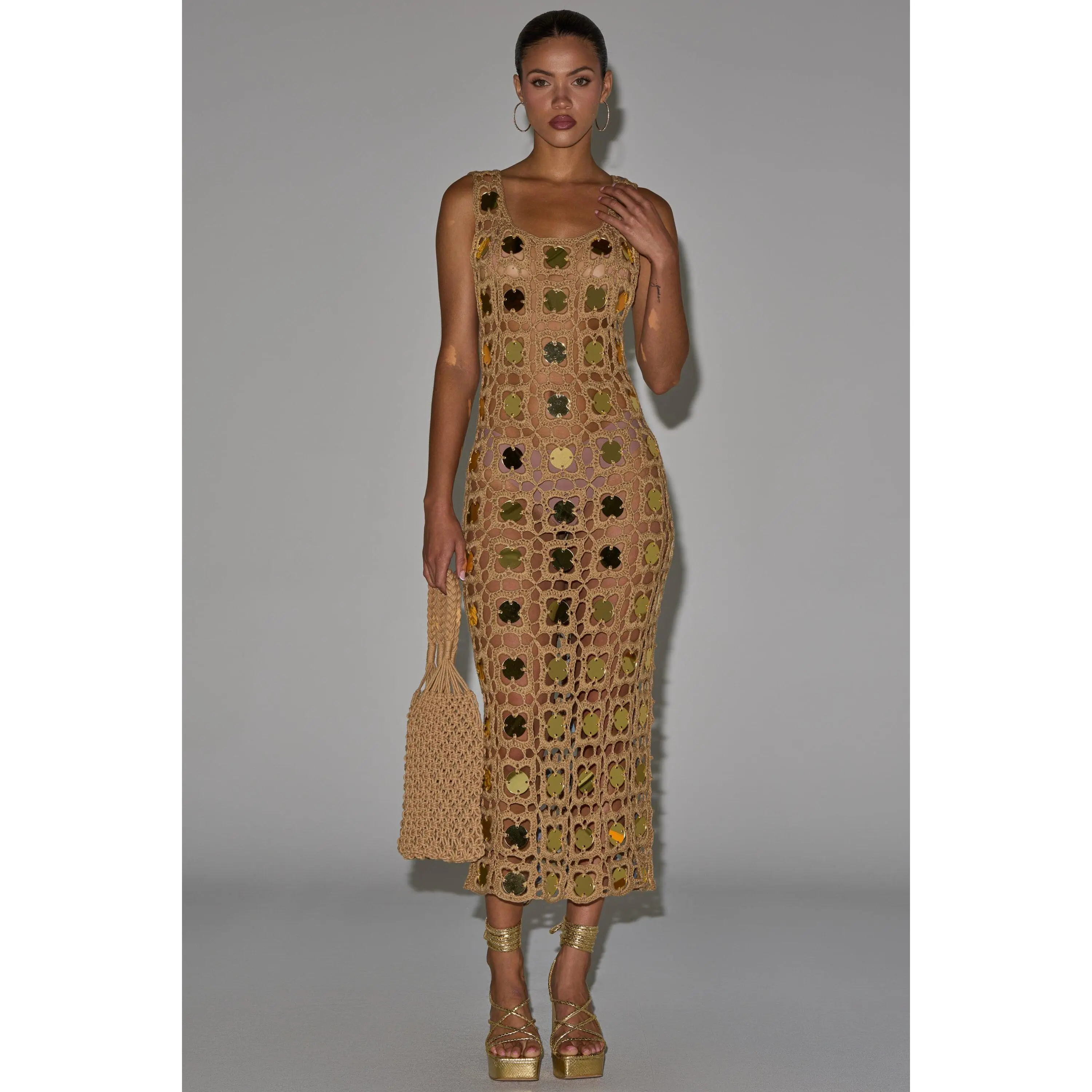 HOT GIRL AGENDA SEQUIN CROCHET MIDI DRESS