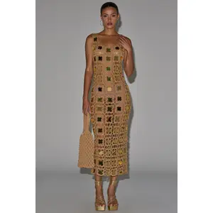 HOT GIRL AGENDA SEQUIN CROCHET MIDI DRESS