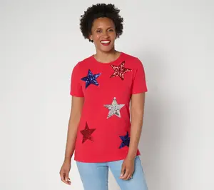 Quacker Factory Lucky Stars Sequin Short Sleeve Top