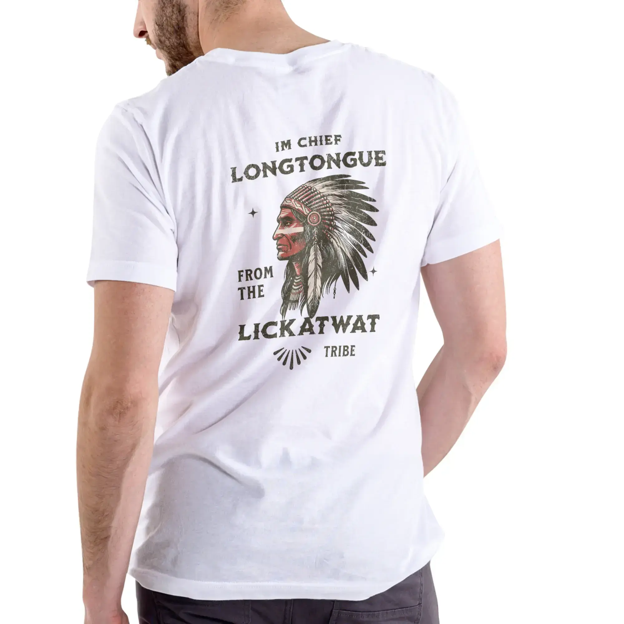 I'M CHIEF LONGTONGUE FROM THE LICKATWAT TRIBE Men's Unisex Relaxed Fit Short-Sleeve Breathable Casual Cotton T-Shirt Funny Design simple but cool