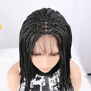 Full Lace Braided Wigs Short 14 Inch Braids Bob Wig With Baby Hair Straight Hair Lace Front Wigs 130% Density Synthetic Knotless Box Braids Wig Boho Braided Lace Wig For Women Summer Daily Party Christmas Wear