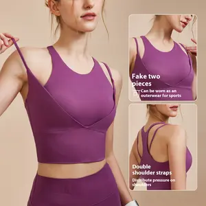 New for Women, Fake Two-Piece, Double Shoulder Straps,Fitness ,Running letter print wireless neckline sculpt touch trainer Trainer waist trainer corset holiday shape wear sale breathable comfortable day recovery shapewear Women's Padded V-Neck Sports Bras