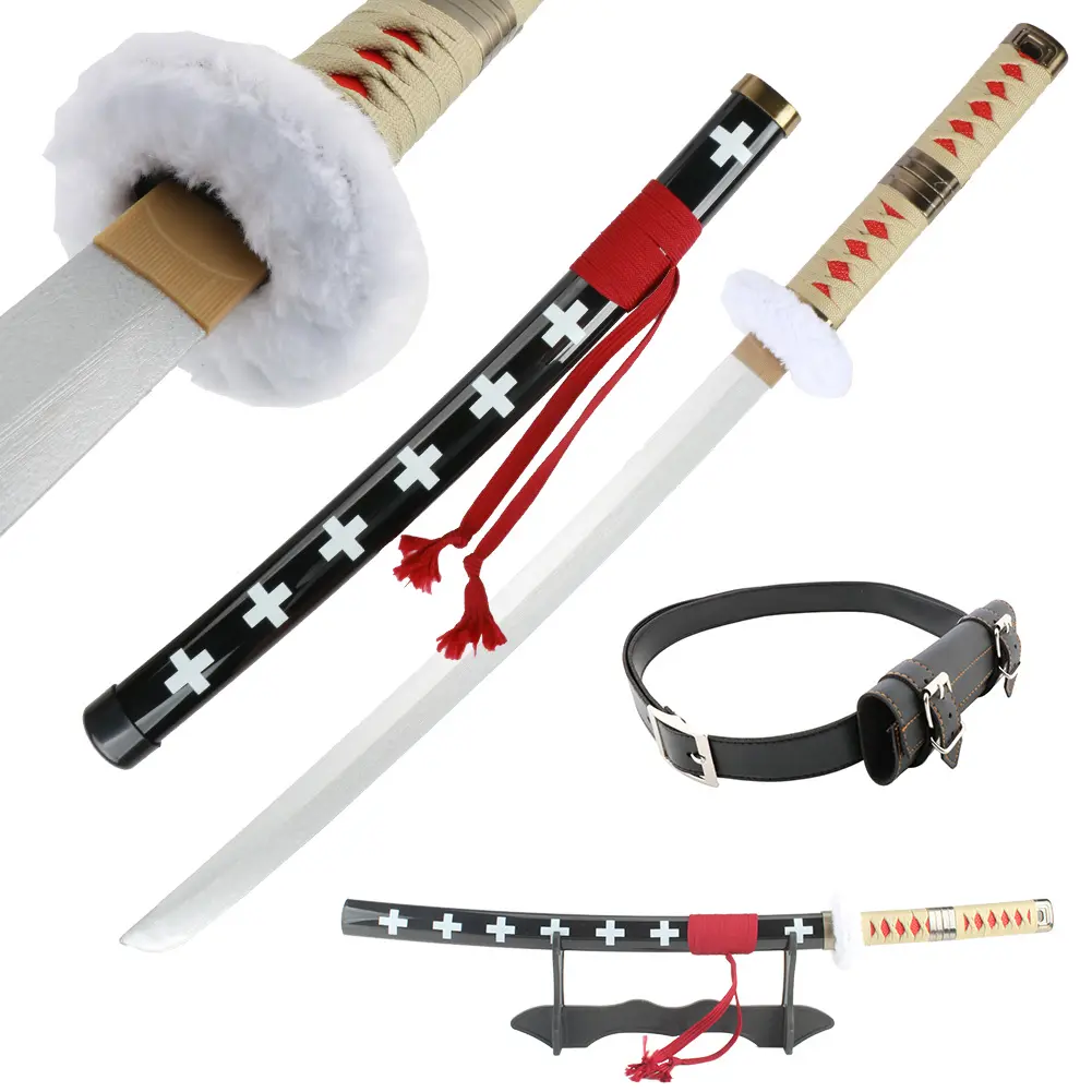 31 inches Bamboo Wooden Roronoa Zoro Sword Death Surgeon Trafalgar Law Cosplay Swords with Belt & Holder Stand Display for Anime Fans Halloween Role Playing Props Cosplay Collection Christmas Gift Birthday