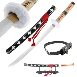 31 inches Bamboo Wooden Roronoa Zoro Sword Death Surgeon Trafalgar Law Cosplay Swords with Belt & Holder Stand Display for Anime Fans Halloween Role Playing Props Cosplay Collection Christmas Gift Birthday
