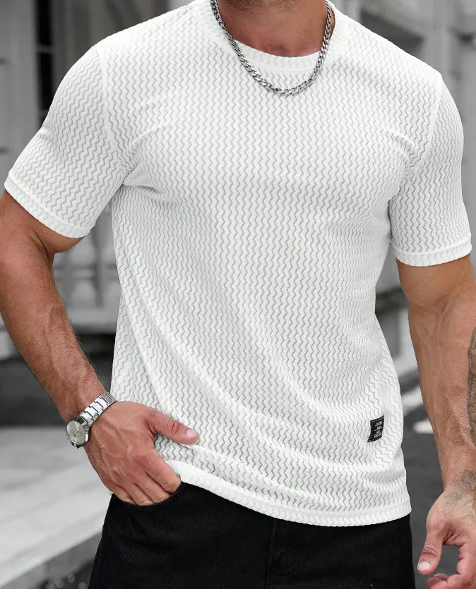 Men's Waffle Knit Crew Neck T-Shirt, Textured Short Sleeve Casual Tee, Lightweight Breathable Summer Basic Shirt for Everyday Wear, Streetwear & Vacation
