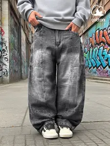 Men's Loose Fit Y2K Hip Hop Denim Jeans, Retro Gradient Design, Oversized Ombre Style, Gothic Harajuku Wide Leg Pants