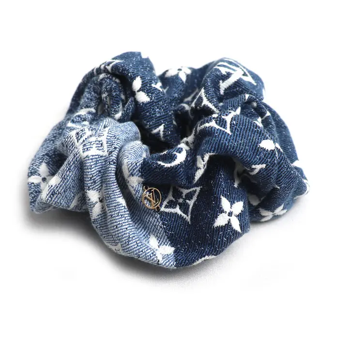 Pre-owned Louis Vuitton Cotton Small Leather Goods Monogram Denim Scrunchie