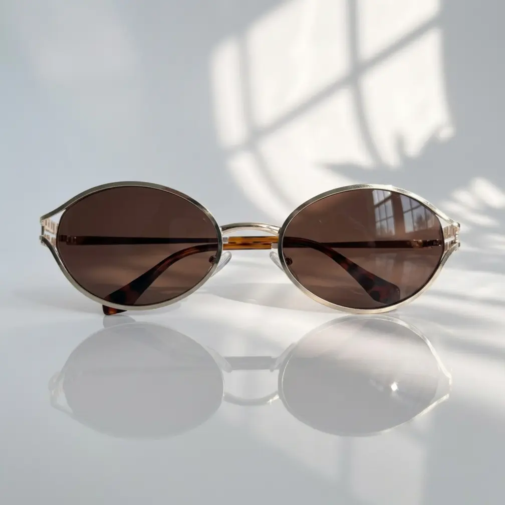 Vintage Inspired Oval Sunglasses, Minimalist Gold Frame Eyewear for Man and Woman, Trendy Chic Fashion Accessory