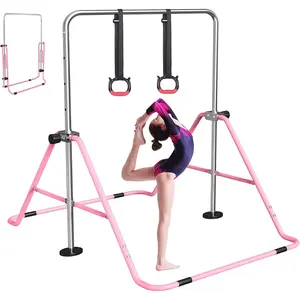 FBsport Gymnastics Bar for Kids with Rings, Adjustable Height Folding Horizontal Bars, Junior Gymnastics Equipment Training Children Monkey Bars for Home Practice Using