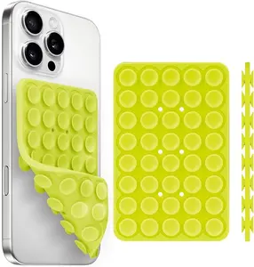 Double Sided Silicone Suction Cup Phone Mount – 40 Suction Cups Strong Grip, Hands-Free Holder for Wall, Bathroom Mirror, Fitness, Selfies & Videos, Compatible with iPhone Android, Green