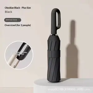 black Foldable Rainproof Automatic Umbrella, 1 Count Compact Ring Buckle Windproof Reinforced Umbrella, Durable Innovative Sun-Protection Folding Umbrella for Young men and women, Pocket Umbrella, Wind-Resistant Umbrella,