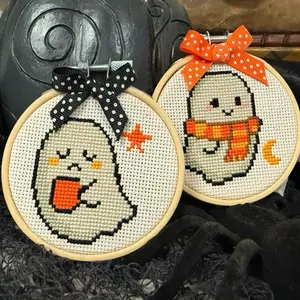 Halloween Ghost Twins Completed Counted Criss Stitch