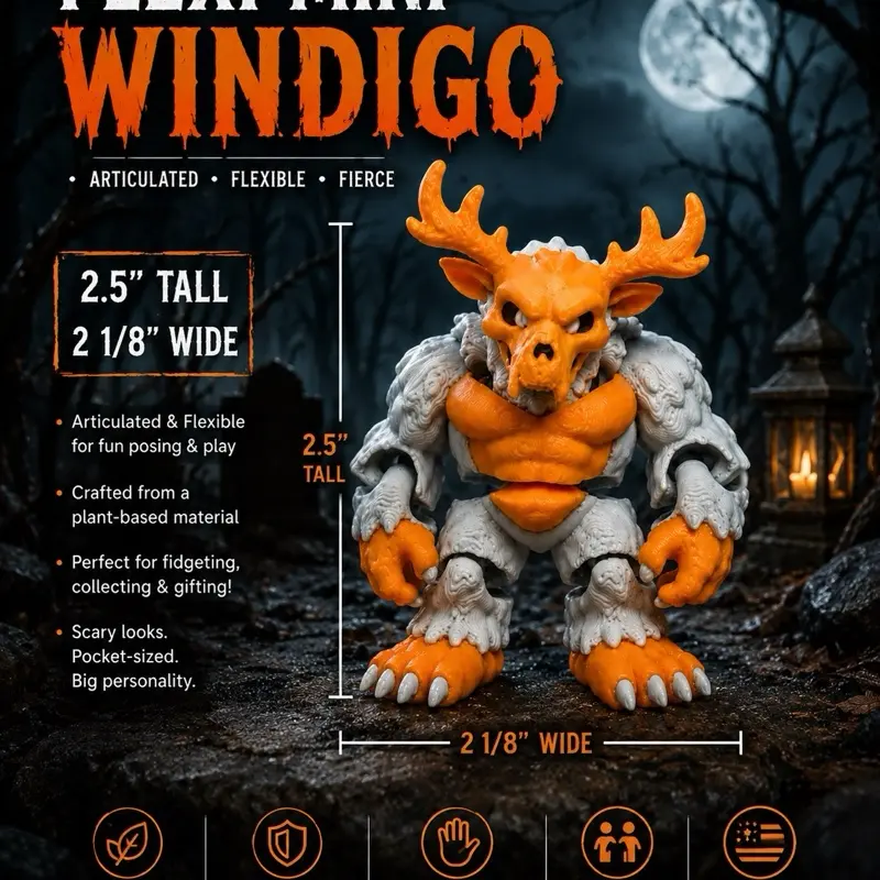 Flexi Mini WINDIGO, Articulated Flexi Fidget Toy