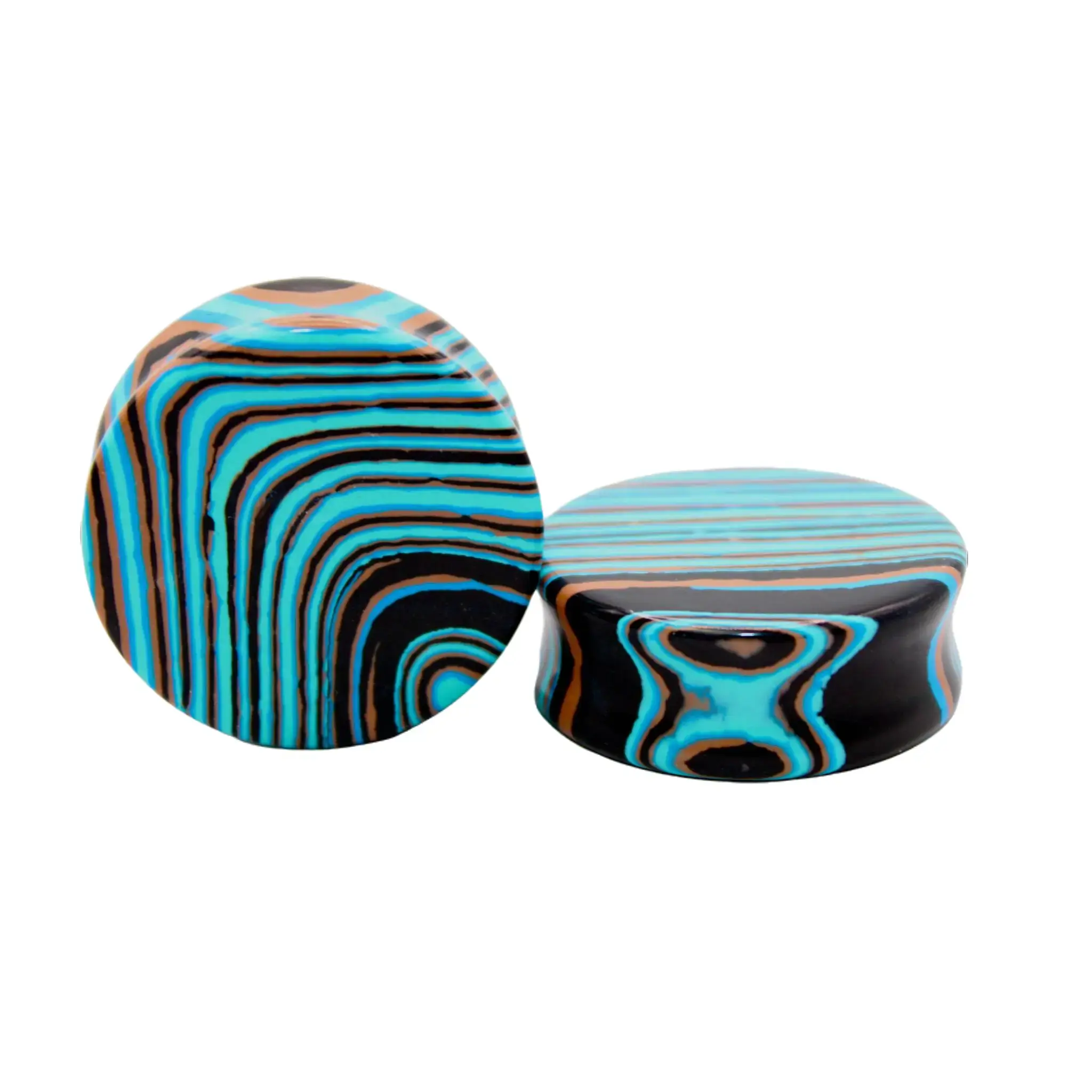 Blue Malachite Double Flare Stone - Striped Blue Gauge PAIR 3mm-50mm Blue Malachite Double Flare Stone - Striped Blue Gauge PAIR 3mm-50mm