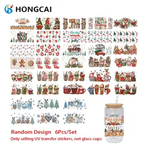 Random Pattern 6-Piece Set UV DTF Cup Stickers, Waterproof Christmas Stickers for Cups Bottles Glassware, Easy Peel & Stick, 9.5x4.3 Inches