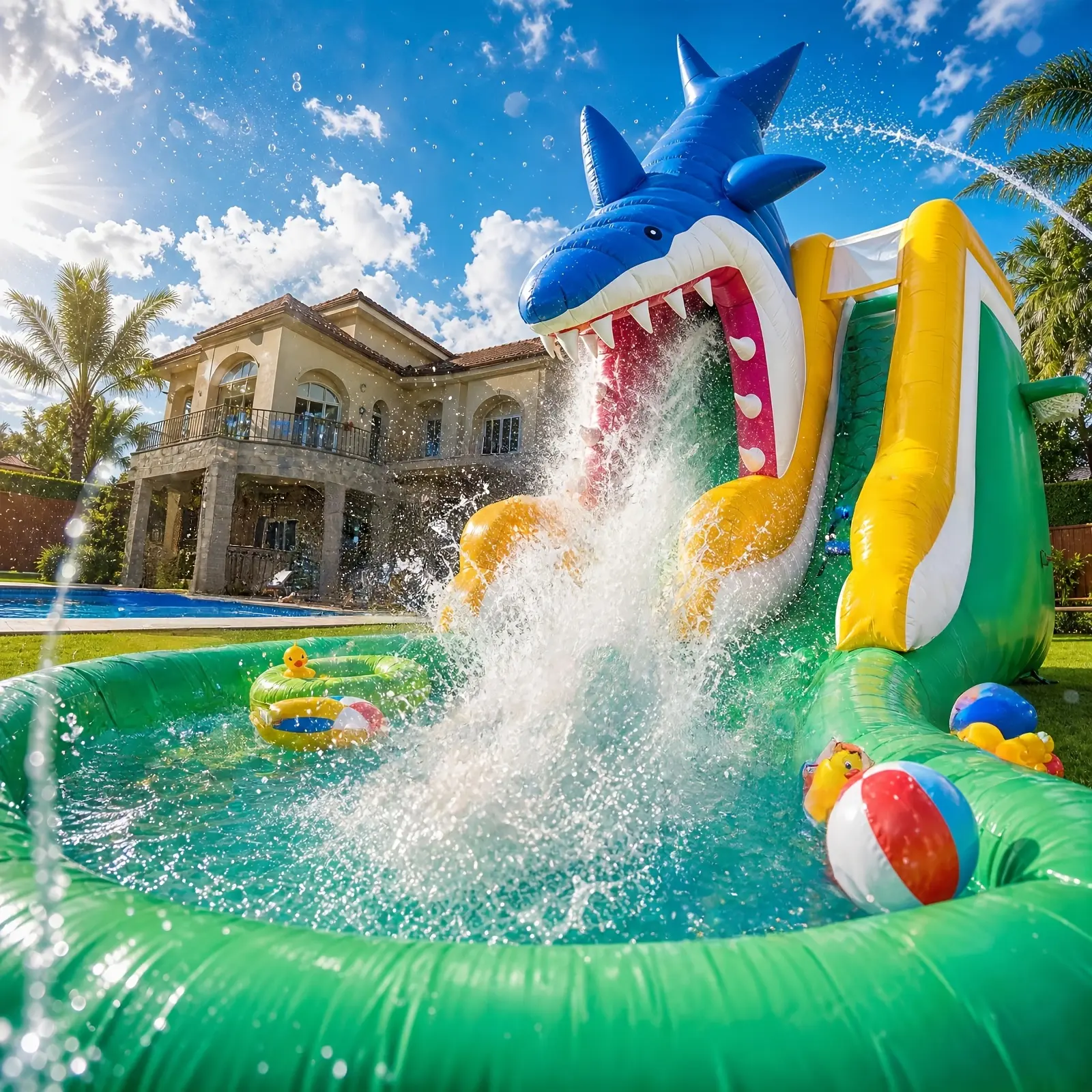 26FT: A Commercial-grade Inflatable Slide-a Summer Essential and the Perfect Way to Beat the Heat. Made from High-strength PVC, It Features a Spacious, Watertight Storage Compartment, Is Easy to Set Up, and Comes with a Basketball Hoop and a Blower.