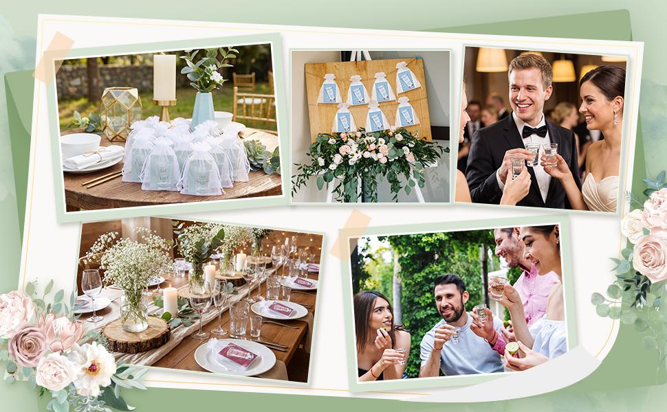 50 Sets Wedding Favors for Guests Bulk 1.5oz Acrylic Shot Glasses Take a Shot We Tied the Knot with Thank You Cards Organza Bags Clear Shatterproof Drawstring Bags for Wedding Bridal Shower Bachelorette Party Souvenirs