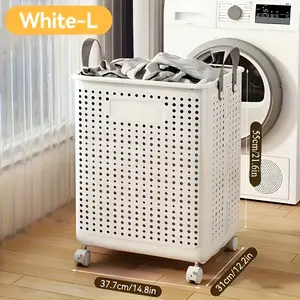 Large Foldable Wheeled Laundry Basket 15 8 20 Gallon Faux Leather Portable Laundry Hamper for Bathroom Balcony Storage with Wheels