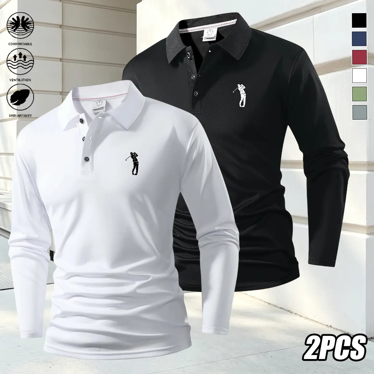 2-piece set: men’s casual fashion polo shirt with a turn-down collar, comfortable short sleeves, breathable fabric, stylish button design; suitable for business, travel, work, dates, and home wear. A travel essential with a casual style—men’s polo shirt.