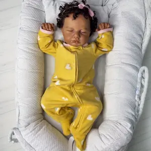 GUESSBELLY 48 CM Asleep Reborn Baby Doll Toy For Girl Black Brown Skin Vinly Limbs Cloth Body Babies Doll Lifelike Fashion Birthday Gift Play House Toy