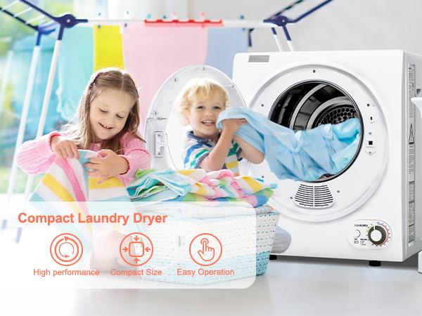 Euhomy 110V Portable Clothes Dryer 850W Compact Laundry Dryers 1.5 cu.ft Front Load Stainless Steel Electric Dryers Machine with Stainless Steel Tub for Apartment,RVs,Dorms,White Easy Control