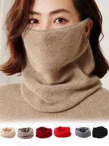 Women's 100% Pure Wool Scarf, Plaid Pattern Neck Warmer, Neck Gaiter, Fall Winter Fashion Accessory, Multi-Functional Knitted Cowl