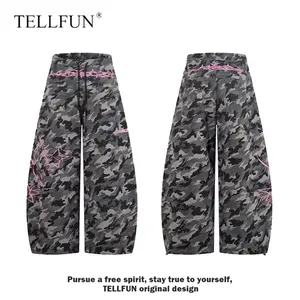 Unisex Casual Camo Star Sweatpants Y2K Vintage Pink Graphic Print Mid-Rise Baggy Wide Leg Streetwear Trousers