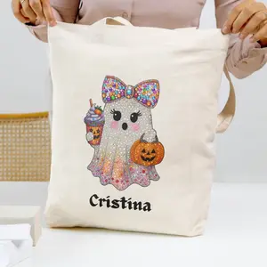 Personalized with your name, Cute Ghost Spooky Season Tote Bag -High-Quality Sublimation, Soft Fabric, Versatile Use for Shopping & Gym