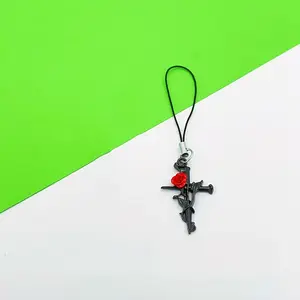 Vintage Thorn Rose Cross Phone Chain, Y2K Style Couple Pendant, Mobile Phone Accessory, Backpack Charm, Fashionable Hanging Decoration