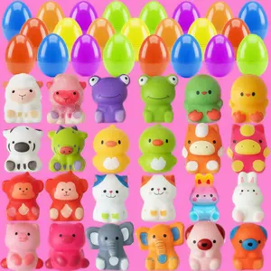 24 Pcs Prefilled Easter Eggs with Animal Squishy Toys – Party Favors for Kids, Easter Basket Stuffers, Egg Hunt Fillers, Mochi Squeeze Toys for Boys Girls – Birthday Gifts & Classroom Prizes