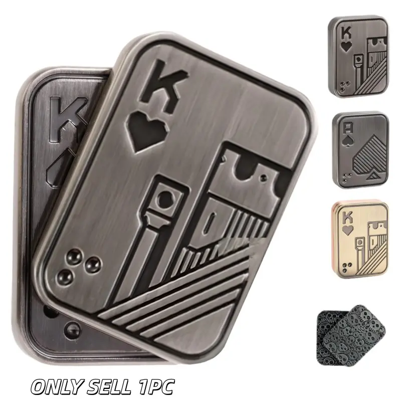 Metal Poker Push Card, Manually Rotate Office Decompression Squeeze Toy, Relief Pressure Anxiety Stress, Magnetic Tabletop Fidget Toy for Adults Teens, Stress Relief Tools