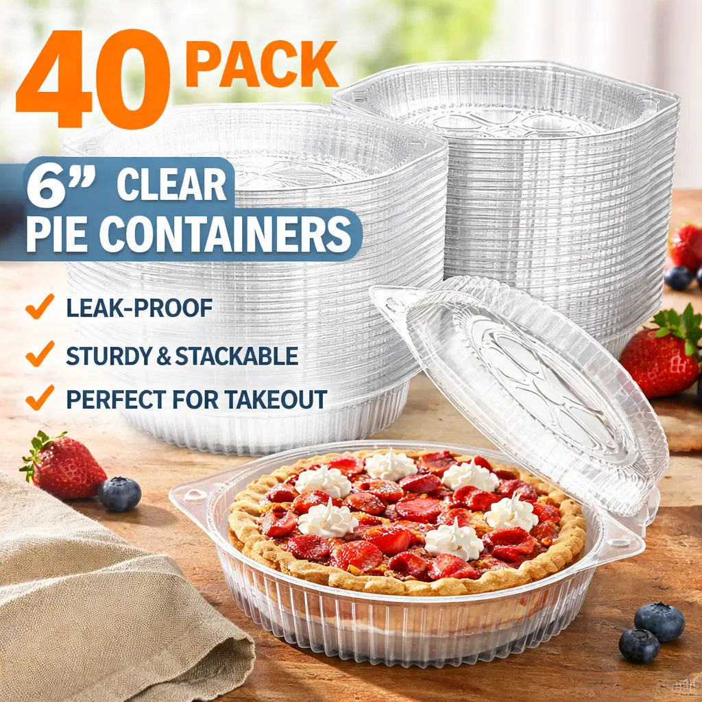 40pcs Baking Pie Keeper Containers Set – 6" Clear Durable Plastic Dessert Clamshell Boxes with Locking Lids, Round Takeout Containers for Pie, Cookies