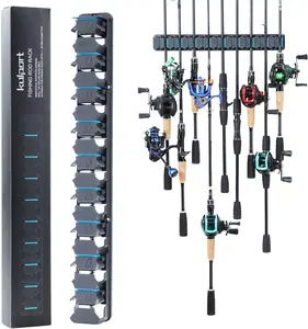 Fishing Rod Holder, Wall-Mounted Fishing Rod Rack, Vertical Fishing Pole Holder Holds Up to 9 Rods or Combos