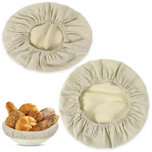 Banneton Bread Proofing Basket Cloth Liner, 2 Pcs Banneton Basket liners, 9 Inch Sourdough Baking Cover Liner, Round Proofing Bowls Natural Handmade Rattan Baskets and Liners