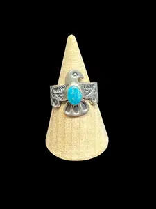 Handcrafted Kingman Turquoise Thunderbird Ring - size 9