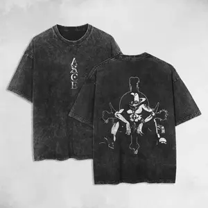 Men's Retro Vintage Portgas D. Ace 1 Piece Anime Washed Heavy Cotton T-shirt - Unisex Mineral Tee, Gift for Anime Manga Fans Tshirt