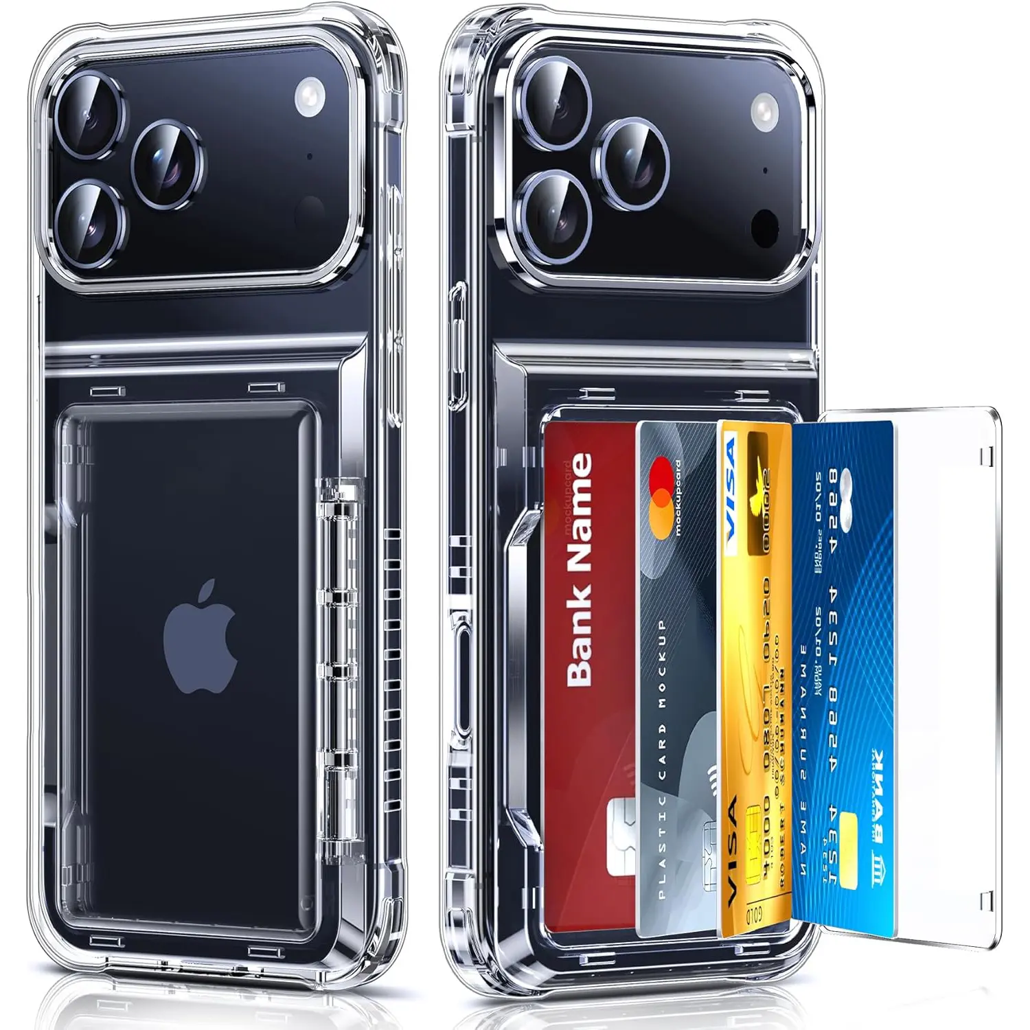 Protective Military Grade Waterproof TPU Smartphone Case Wallet Bundle - Handheld Cellphone Casing with Credit Card Holder, Mobile Phone Accessories That Fits iPhone 17,16,15,14,13,12 Pro Max (for Men & Women), Transparent