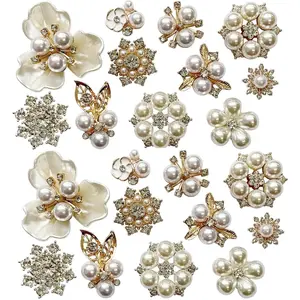 22 count  Rhinestone Buttons Rhinestone Faux  Embellishments  Brooch Alloy Floral Charms Pendants for  Making