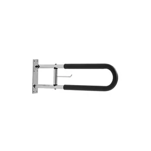 Foldable Toilet Safety Rail, 30-in U-Shaped Handicap Grab Bar with Anti-Slip Grip, Flip-Up Senior Safety Pole, 300 Lbs Load Capacity Security Handrail with Paper Holder